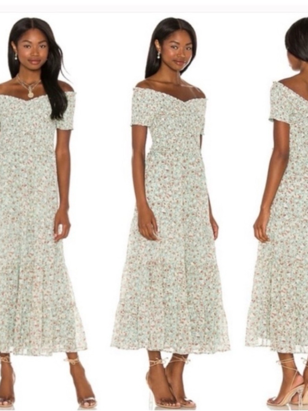 BB Dakota By Steve Madden Joie De Vivre Smocked Floral Maxi Dress Green Size XS